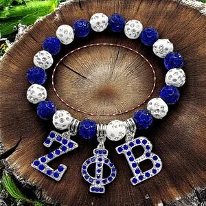 Zeta Phi Beta Bracelet Blue‎ and White Beaded rhinestone with Logo
